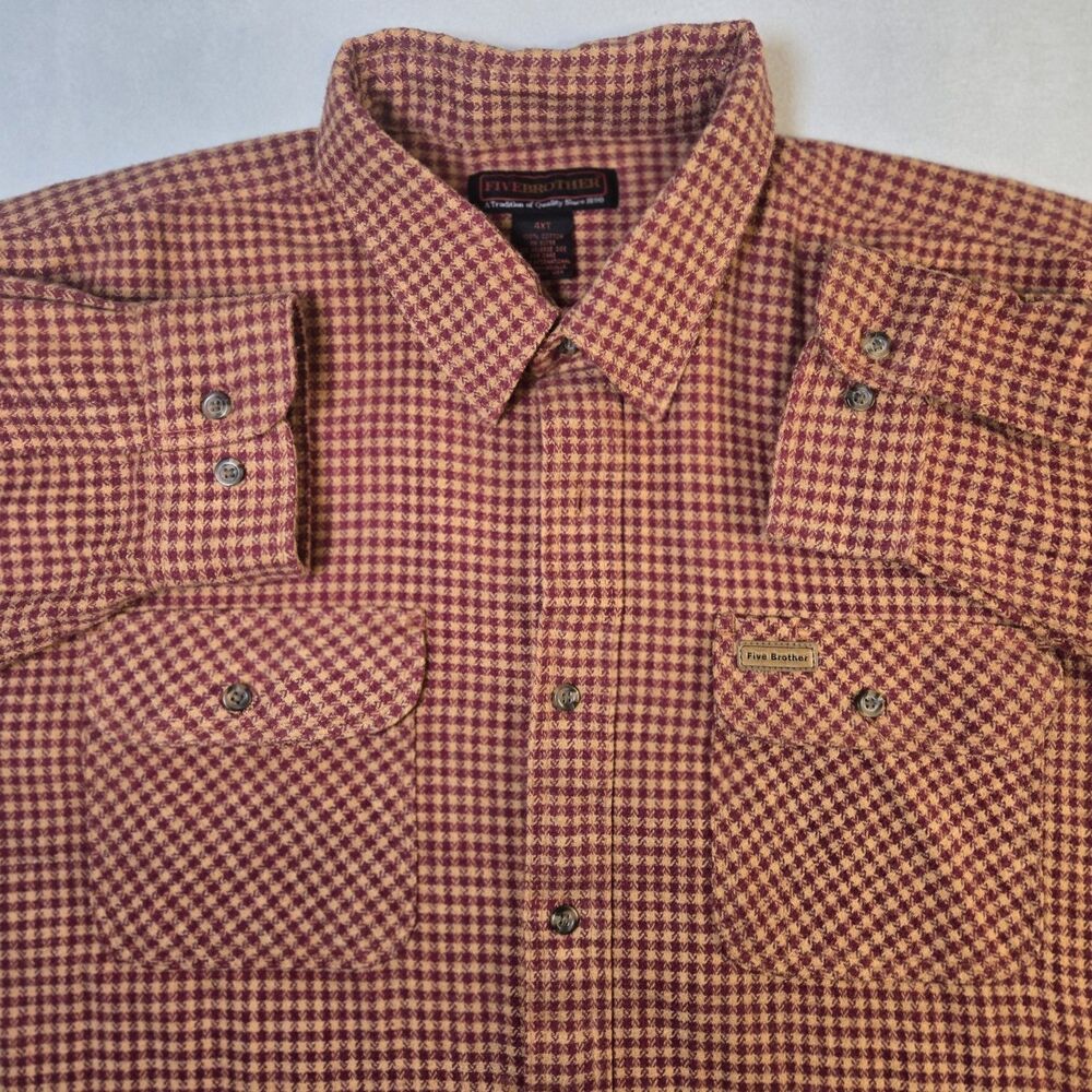 Five Brother Men's Long Sleeve Heavy Flannel Size 4 XL Tall Houndstooth Check